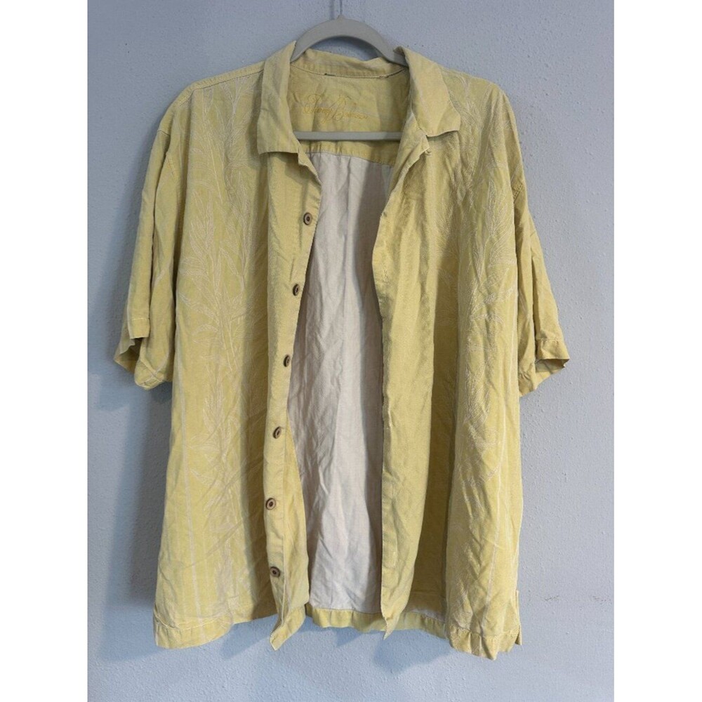 VTG 100% Silk Tommy Bahama Hawaiian Shirt Men’s L Yellow Camp Tropical Vacation - Picture 3 of 6